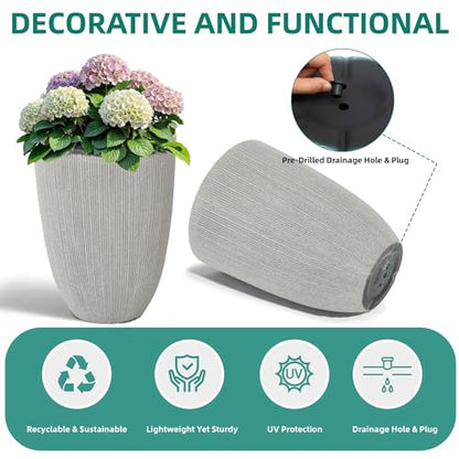 19" Mediterranean Beige Resin Tall Planters with Fluted Texture - color: 19"h-mediterranean Beige