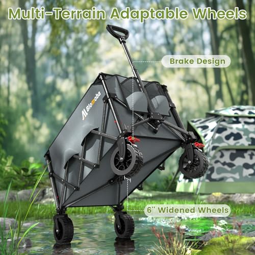Blomoba Collapsible Wagon Cart, 150L Foldable Wagon with Wide Wheels, Grey - color: Gray, size: Large Without Tailgate