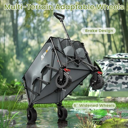 Blomoba Collapsible Wagon Cart, 150L Foldable Wagon with Wide Wheels, Grey - color: Gray, size: Large Without Tailgate