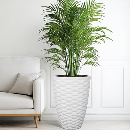 2-Pack 19" White Resin Tall Outdoor Planters with Wave Texture - color: 19"h-white Wavy
