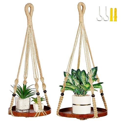 2 Pack Plant Hanger Indoor, Hanging Plant Shelf (12" + 10") - color: Brown, size: 2-Pack, 1-Tier