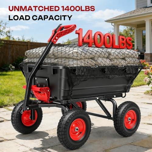Autodaya 1400lbs Garden Dump Cart, Heavy Duty Wheelbarrow Wagon with Hitch - color: 1400lb|jet Black+red