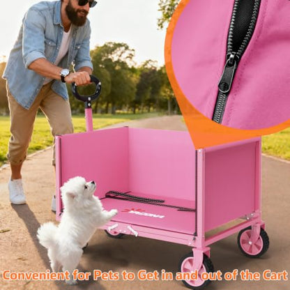 Yozoia 3 in 1 Wagons Carts Foldable,360LBS Beach Cart with Sturdy Wheels - color: Pink, size: 120L