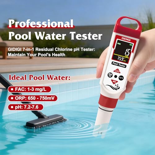 Digital Chlorine Tester for Pool, pH Test kit & Salinity ORP Meter - color: Red