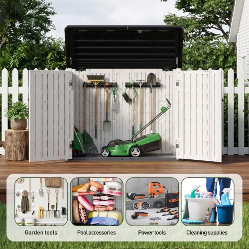 31 Cu.Ft Resin Outdoor Storage Cabinet with Floor, Weatherproof Plastic Vertical Outdoor Storage Shed for Garden Backyard Patio Pool Tool - size: 31 Cu.Ft