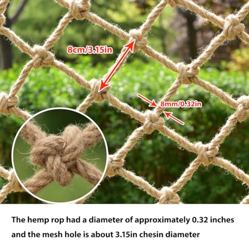 Natural Jute Hemp Rope Net,8mm Thick Safety Anti-Fall for Children Pet,Balcony Stairs Garden Playground Protection Net,Indoor & Outdoor Decor (Size:1M*10M(3.3FT*32.8FT)) - size: 1M*10M(3.3FT*32.8FT)