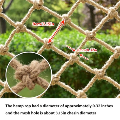 Natural Jute Hemp Rope Net,8mm Thick Safety Anti-Fall for Children Pet,Balcony Stairs Garden Playground Protection Net,Indoor & Outdoor Decor (Size:1M*3M(3.3FT*9.8FT)) - size: 1M*3M(3.3FT*9.8FT)