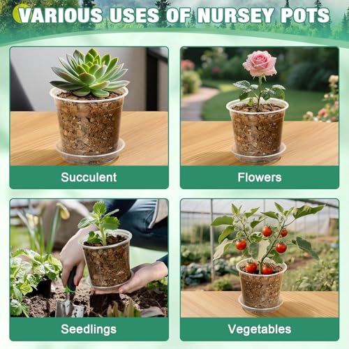 RAOOKIF 10/8/6/5 Inch Clear Nursery Pots with Drainage Hole, 16 Pack Large Nursery Pots for Plants for Indoor Outdoor, Plastic Clear Plant Pots for Flowers, Seedings, Succulents, Vegetables - size: 5/6/8/10 inch-no tray-16pcs