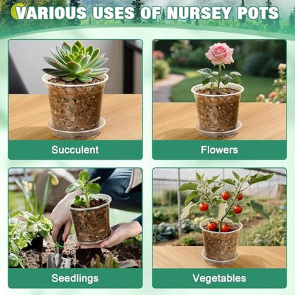 RAOOKIF 10/8/6/5 Inch Clear Nursery Pots with Drainage Hole, 16 Pack Large Nursery Pots for Plants for Indoor Outdoor, Plastic Clear Plant Pots for Flowers, Seedings, Succulents, Vegetables - size: 5/6/8/10 inch-no tray-16pcs