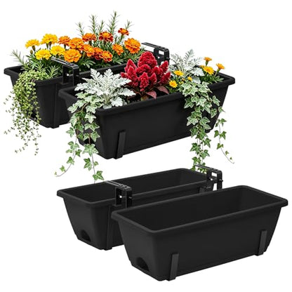 4-Pack Railing Planter Boxes with 2 Sets Double-Sided Adjustable Brackets - color: Black