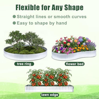 FEED GARDEN Corrugated Metal Garden Edging 6 Inch x 40 FT, Heavy Duty Galvanized Steel Landscape Border with Safe Rolled Edge, Flexible Lawn Edging for Flower Beds, Yard & Walkways