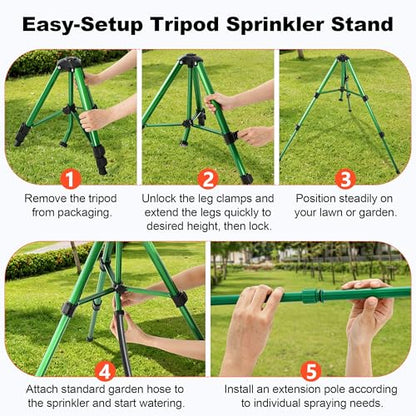 Impact Sprinkler Head on Telescoping Tripod Base with 2 Sprinkler Extensions, Heavy Duty Lawn Sprinklers, 360 Degree Large Area Irrigation, Solid Metal Extension Legs & Bottom Spikes - style: Impact Sprinkler Head