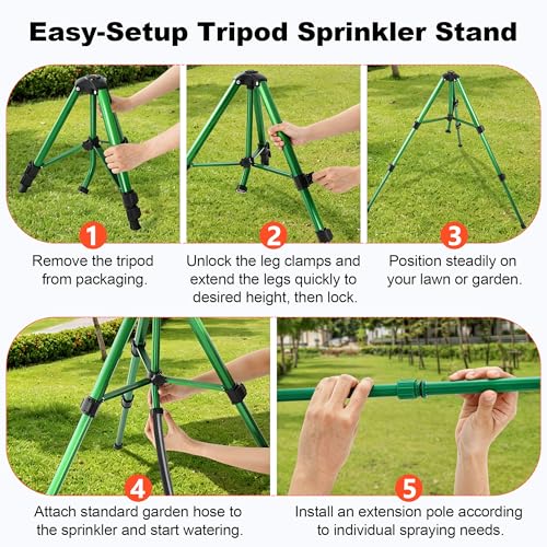 Impact Sprinkler Head on Telescoping Tripod Base with 2 Sprinkler Extensions, Heavy Duty Lawn Sprinklers, 360 Degree Large Area Irrigation, Solid Metal Extension Legs & Bottom Spikes - style: Impact Sprinkler Head