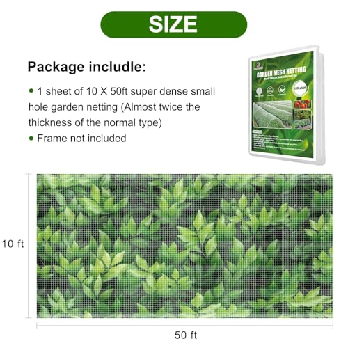 Jevrench 10 x 50 ft Garden Netting Row Cover, Ultra Fine Mesh for Plants - size: 10ft x 50ft
