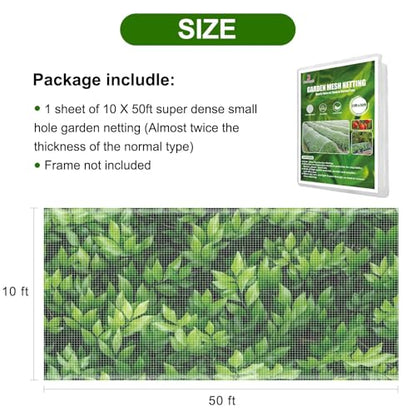 Jevrench 10 x 50 ft Garden Netting Row Cover, Ultra Fine Mesh for Plants - size: 10ft x 50ft