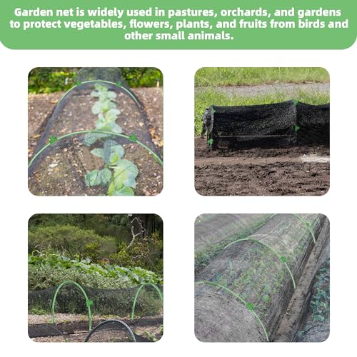 U0U Garden Mesh Netting Kit,7.8 x 24 Ft Plant Netting with Hoops,Bird Net for Garden with 6 Sets Garden Hoops & 18 Clips,Garden Net Bed Cover for Plants Birds Animals Protection (Black) - color: Black