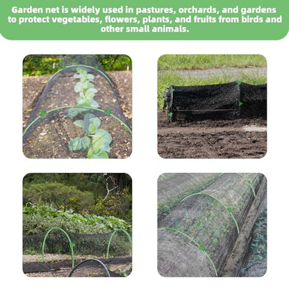 U0U Garden Mesh Netting Kit,7.8 x 24 Ft Plant Netting with Hoops,Bird Net for Garden with 6 Sets Garden Hoops & 18 Clips,Garden Net Bed Cover for Plants Birds Animals Protection (Black) - color: Black