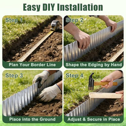 FEED GARDEN Corrugated Metal Garden Edging 6 Inch x 40 FT, Heavy Duty Galvanized Steel Landscape Border with Safe Rolled Edge, Flexible Lawn Edging for Flower Beds, Yard & Walkways