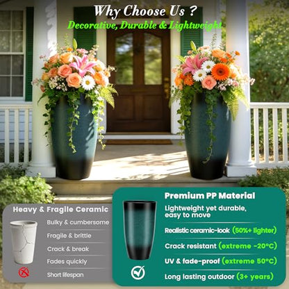Autodaya 24" Tall Large Outdoor Planters for Plants Set of 2, Faux Ceramic - color: Gradient Turquoise-24"h