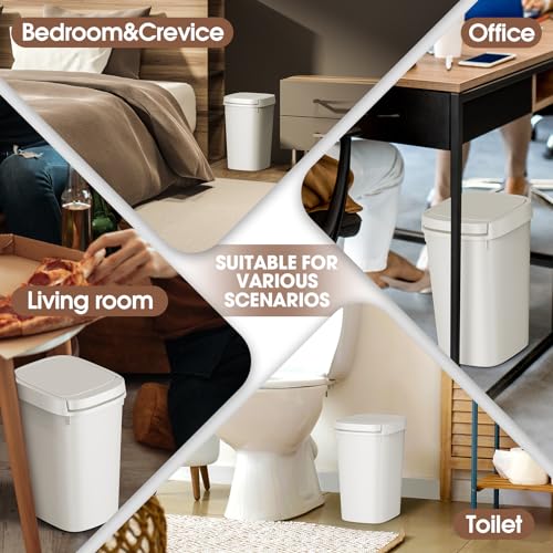 CEROELDA 3 Pack Bathroom Trash Can with Lid, 10L/2.6 Gal Small Garbage Can with Press Top Lid, Slim Plastic Waste Basket for Toilet, Office, Bedroom (Muti 1) - color: 3 Pack-Muti 1