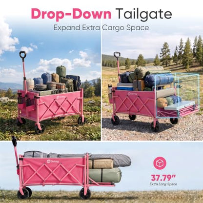 Sekey Collapsible Wagon with Tailgate, 300 lb Capacity, 38 in Cargo Length - color: Pink