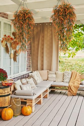 RECUTMS 4Pcs Artificial Fall Hanging Lavender Fake Plants for Outdoors - color: Salmon