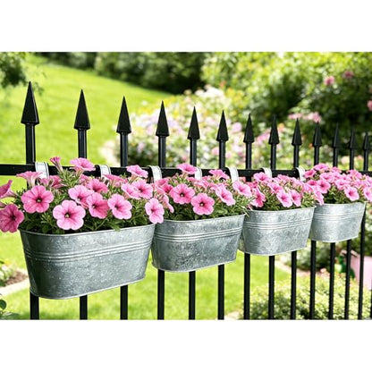2 Pack 12" Galvanized Hanging Railing Planters with Hooks and Drainage - size: 12 Inch