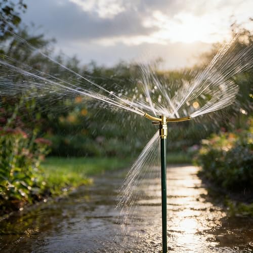 LIULO TOOL 2 Pack 3-Arm Garden Sprinkler, High-Rise Lawn Sprinkler with Adjustable Telescoping Rod and Spike Base, 360 Degree Rotation Irrigation Tool for Large Area Yard Lawn Garden