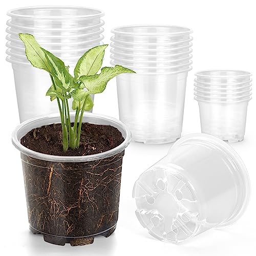 OUPSAUI 21 Pack 3.5/5/6 Inch Clear Nursery Pots for Plants, Clear Plant Pots with Drainage Holes, Flexible Plastic Plant Pots, Seedling Planter Seed Starter Pots(3.5+5+6 Inch) - size: 3.5+5+6 INCH