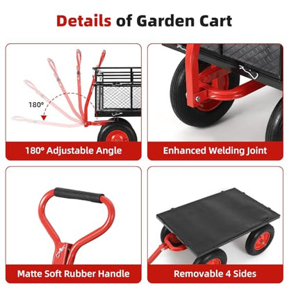 GarveeLife Steel Garden Cart 1400 LBS Capacity, Heavy Duty Steel Utility Wagon with Removable Sides, 2 in-1 Handle and 16 in Tires, Utility Metal Wagon Perfect for Garden, Farm, Yard - size: 1400lbs