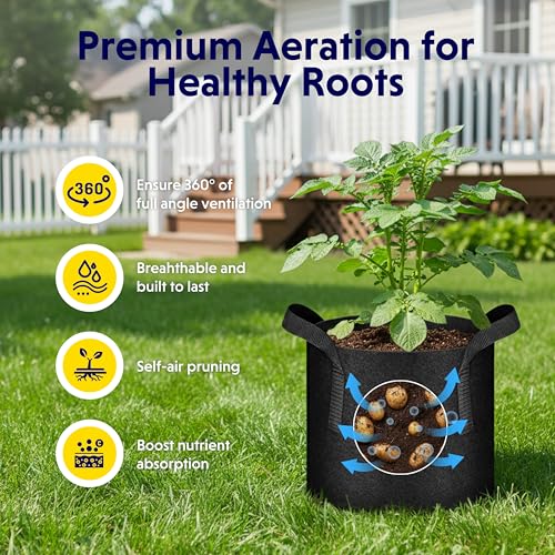 iPower 5-Pack 10 Gallon Plant Grow Bags Thickened Nonwoven Aeration Fabric Pots Heavy Duty Durable Container, Strap Handles for Garden, Black New - color: Black, size: 10 Gallon New