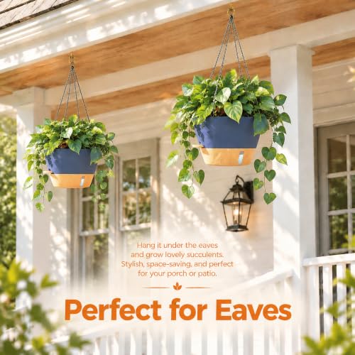 ZMTECH Large 12Inch Self Watering Hanging Planter, Water Window & Chain - color: Blue