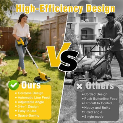 21V Electric Weed Wacker, Auto Line Feed High-Torque Motor - color: Yellow