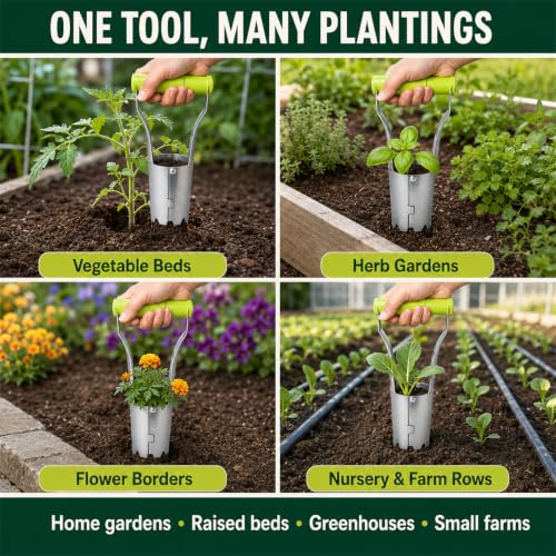 Bulb Planter Tool with Depth Marker, Heavy Duty Manual Garden Dibber - color: Fluorescent Green