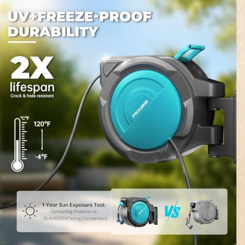 5/8" 110FT Retractable Garden Hose Reel-Heavy Duty Automatic Wall Mounted Hose Reel with 2026 Upgraded UV Resistant, 3/4" Brass Fitting, 10 Pattern Nozzle, 180° Swivel&Any Length Lock Slow Retraction - size: 110FT-5/8''