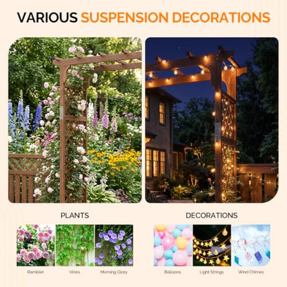 VINGLI Wood Garden Arbor, 85in Wedding Arch Garden Trellis for Plant Climbing, Pergola for Garden Backyard, Lawn (Dark Brown)
