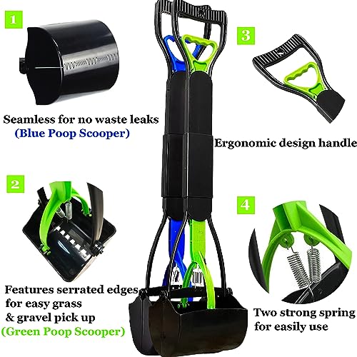 2-Pack Pooper Scooper for Large Dogs Heavy Duty, Long Handle Poop Scoop for Yard, Grass, Gravel, Dog Poop Grabber with High Strength Material and Durable Spring - size: 2 Piece(28-inch length)