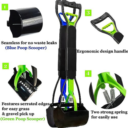2-Pack Pooper Scooper for Large Dogs Heavy Duty, Long Handle Poop Scoop for Yard, Grass, Gravel, Dog Poop Grabber with High Strength Material and Durable Spring - size: 2 Piece(28-inch length)