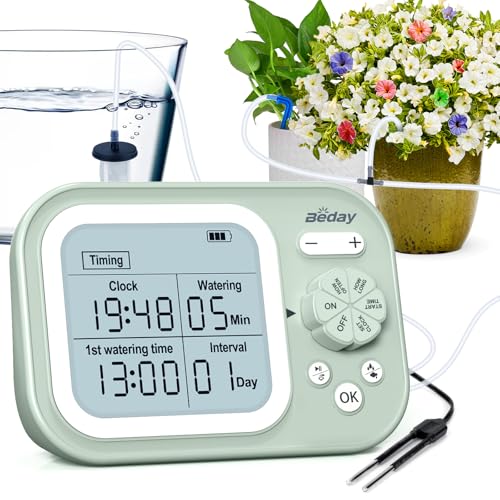 Automatic Plant Waterer Indoor Self Watering System for 15 Potted Plants, Auto Drip Irrigation Kit Programmable Water Timer with Smart Humidity Detection, Green - color: Green