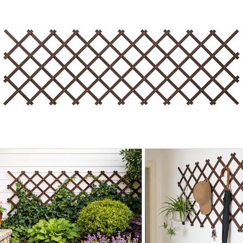 Expandable Wooden Lattice Panels Outdoor Garden Fence Trellis for Climbing Plants Roses Vines Cucumbers Weather Resistant Decorative Wood Privacy Fence (1, 38''x 89'') - color: Brown-1PC, size: 38''x 89''