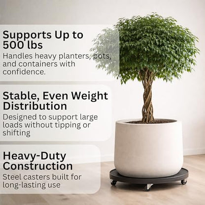 DeVaultEnterprises 23.5" Rolling Plant Caddy with Wheels, Heavy Duty Plant Pot Stand with Casters & Locking Wheel, Indoor Outdoor Planter Base for Pots, Round Plant Tray, Espresso, Supports 500 lbs