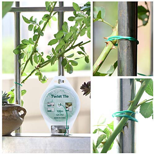 YDSL 328ft (100m) Twist Ties, Green Garden Plant Ties with Cutter for Gardening and Office Organization, Home - color: Green