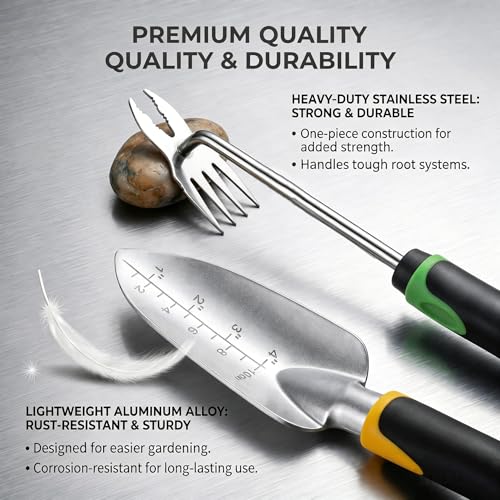 Lispin 2-in-1 Heavy-Duty Weeder & Garden Trowel — A Sturdy, Durable Stainless Steel Root Removal Tool Featuring an Ergonomic, Non-Slip Handle; Suitable for Garden, Lawn, and Yard Tool Sets. - size: 2PSC-B