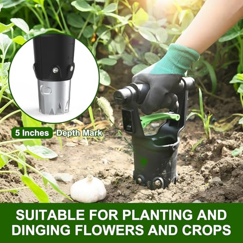 Gardtech Sturdy Bulb Planter, 5 inches Depth Hand Bulb Planting Tool, Heavt Duty Stainless Steel Garden Soil Release Tool & Transplanter for Plants Seeds and Digging Tulips