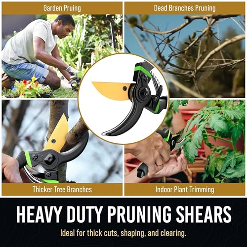 8.5" Professional Bypass Pruning Shears & Gardening Scissors Set - Super Sharp Premium Garden Shears | Pruning Shears For Gardening, Garden Hedge Clippers Handheld Pruners - Garden Scissors