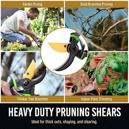 8.5" Professional Bypass Pruning Shears & Gardening Scissors Set - Super Sharp Premium Garden Shears | Pruning Shears For Gardening, Garden Hedge Clippers Handheld Pruners - Garden Scissors