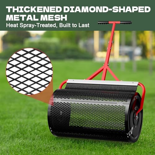 Compost Peat Moss Spreader with Brush Mesh Cleaner, 24 Inch Lawn Roller