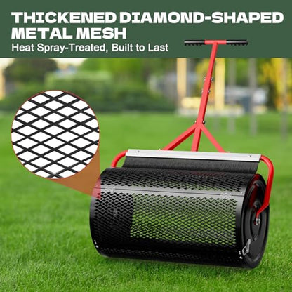 Compost Peat Moss Spreader with Brush Mesh Cleaner, 24 Inch Lawn Roller