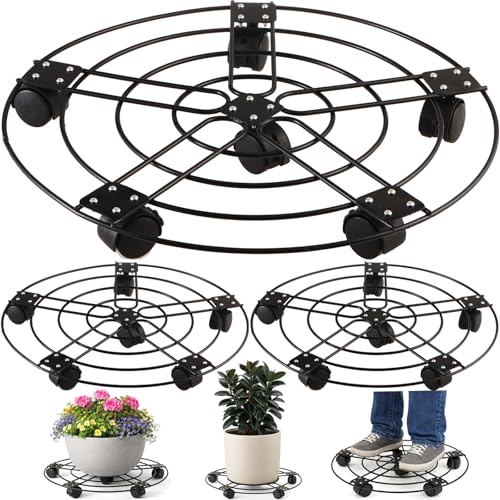 3 Packs 17.5" Extra-large Metal Plant Caddy with 6 Wheels Iron Rolling Plant Stands Heavy-duty Plant Roller Base Pot Movers Indoor Outdoor Wheeled Plant Dolly with Casters Planter Coaster Trolley - size: 17.5" - 3 packs
