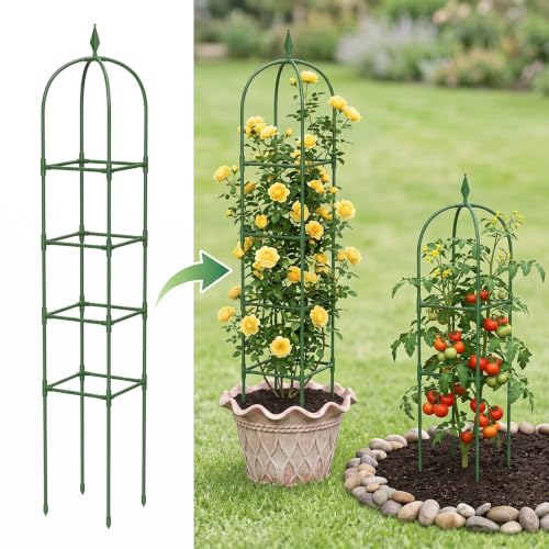 MYMULIKE 2 Pack Garden Obelisk Trellis for Climbing Plants Outdoor & Indoor - 6Ft Rustproof Garden Trellis Plant Support Cage for Vines, Flowers, Vegetables, Roses | Heavy-Duty, Adjustable